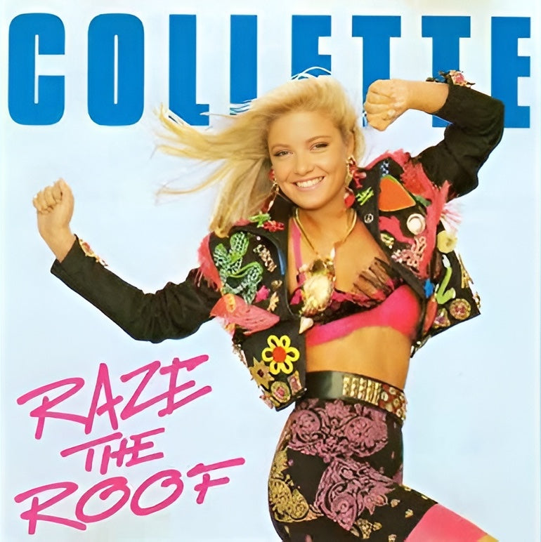 Album cover with a person in colorful outfit against a light blue background, featuring the text 'Collette' and 'Raze the Roof'.