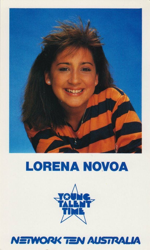 Vintage promotional card of Lorena Novoa from 'Young Talent Time' with Network Ten Australia branding.