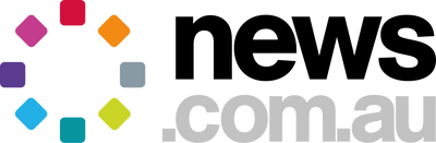 Logo for news.com.au with colorful squares and black text on a white background