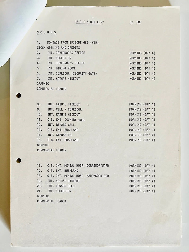 Script or storyboard with scene list on a white background